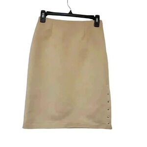 Wanko Women's Ivory Poly Faux Sueded Studded Lined Straight Pencil Straight Skir